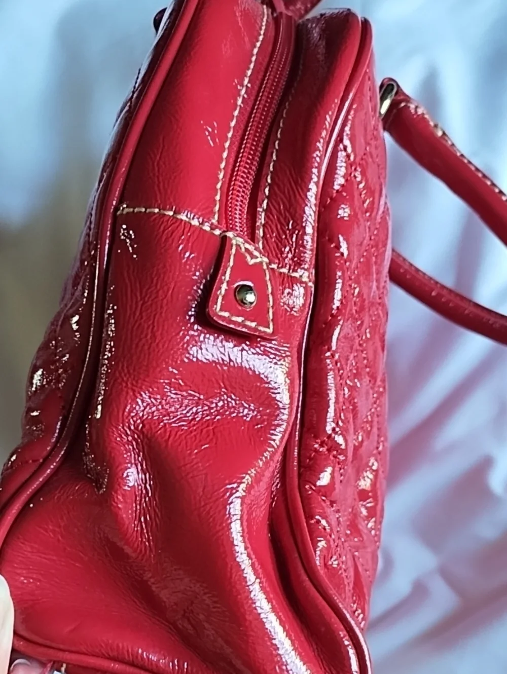 Quilted Patent Red Dome Satchel Handbag